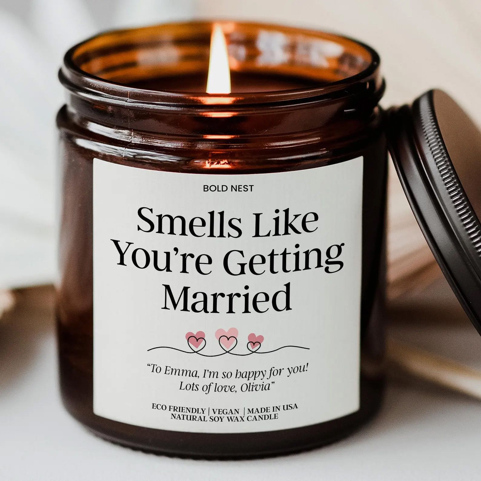 Personalized Bride-to-Be Wedding Candle – Custom Engagement Gift, Smells Like Married Bridal Shower Candle