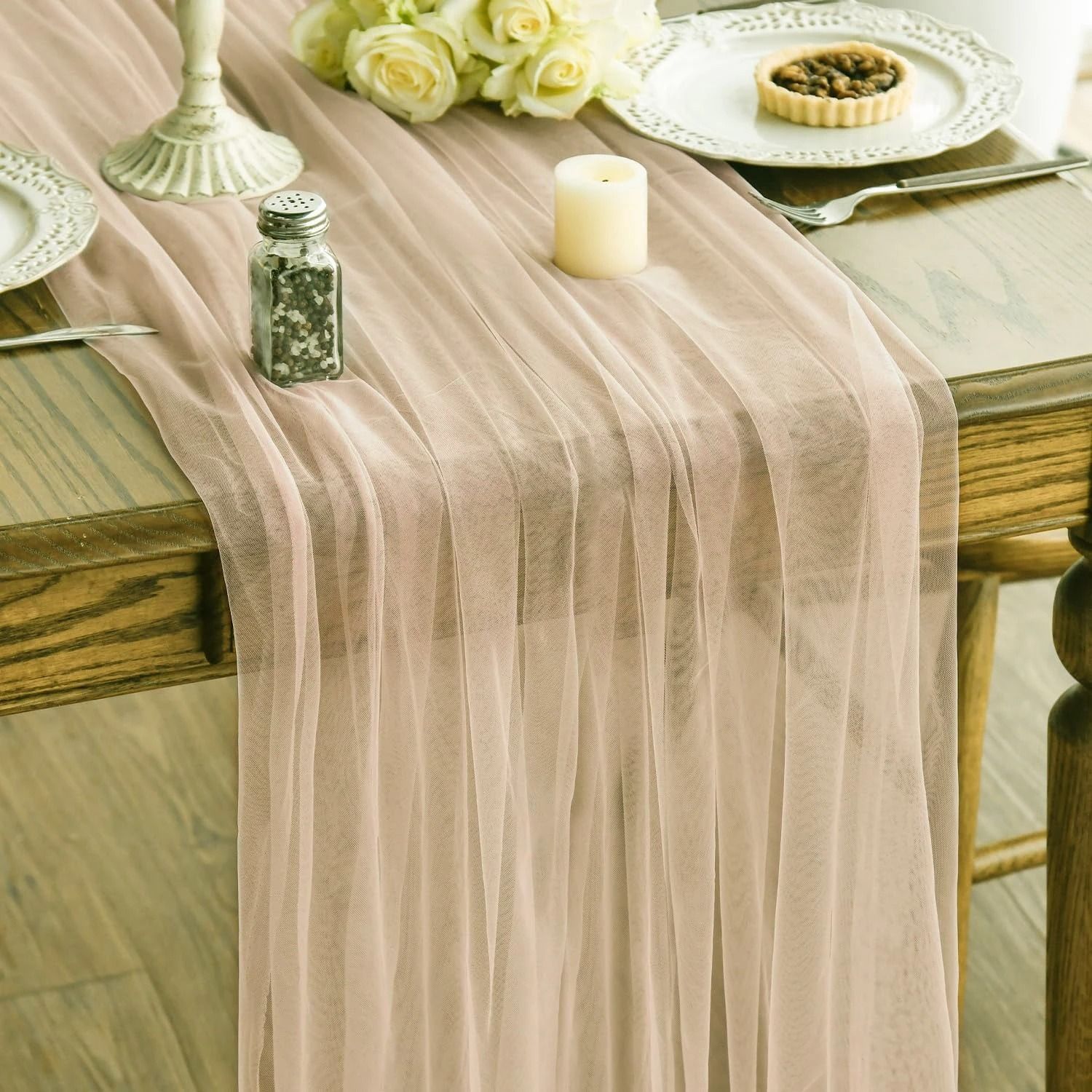 Elegant Gauze Table Runner Sheer Boho Wedding Table Decor for Events