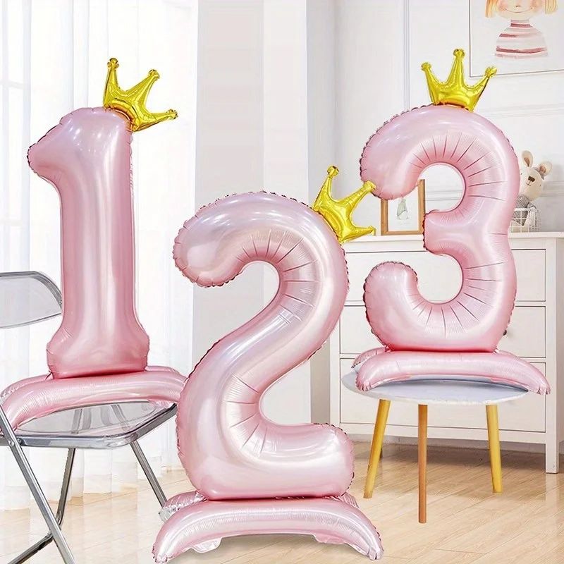 42-Inch Princess Crown Number Balloon – Pink Foil Birthday Party Decor
