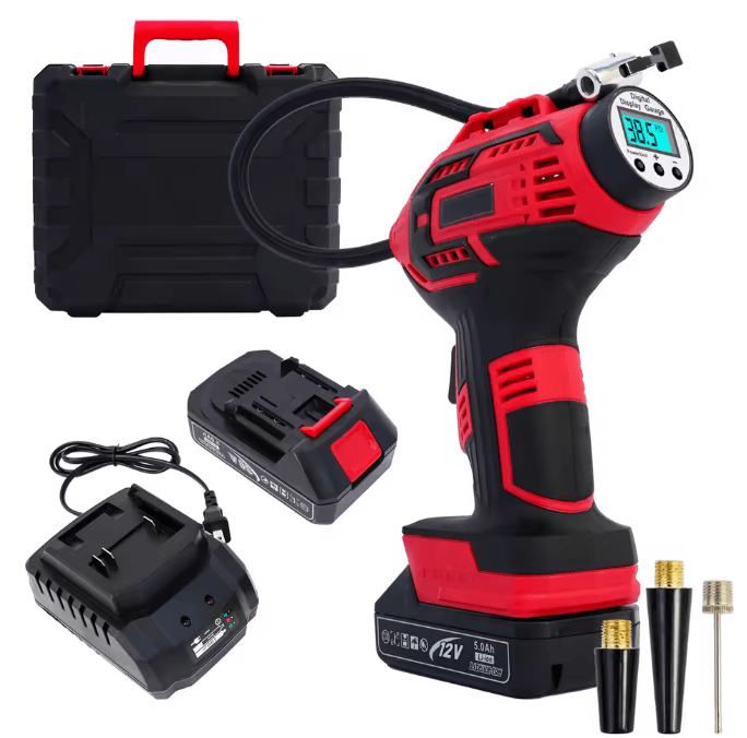 20V Portable Air Compressor Digital Tire Inflator with 12V Car Adapter for Car, Motorcycle, Bicycle, and Sports Balls