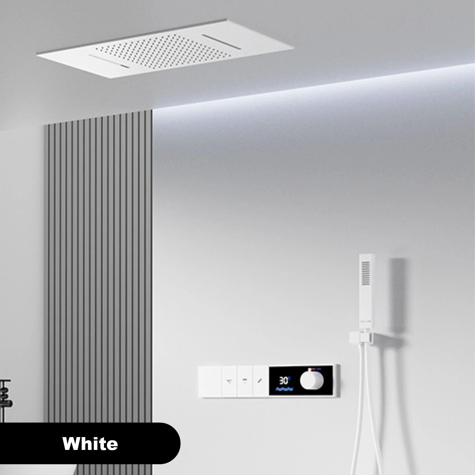 Luxury Thermostatic LED Shower System with Ceiling Waterfall & 3 Spray Modes