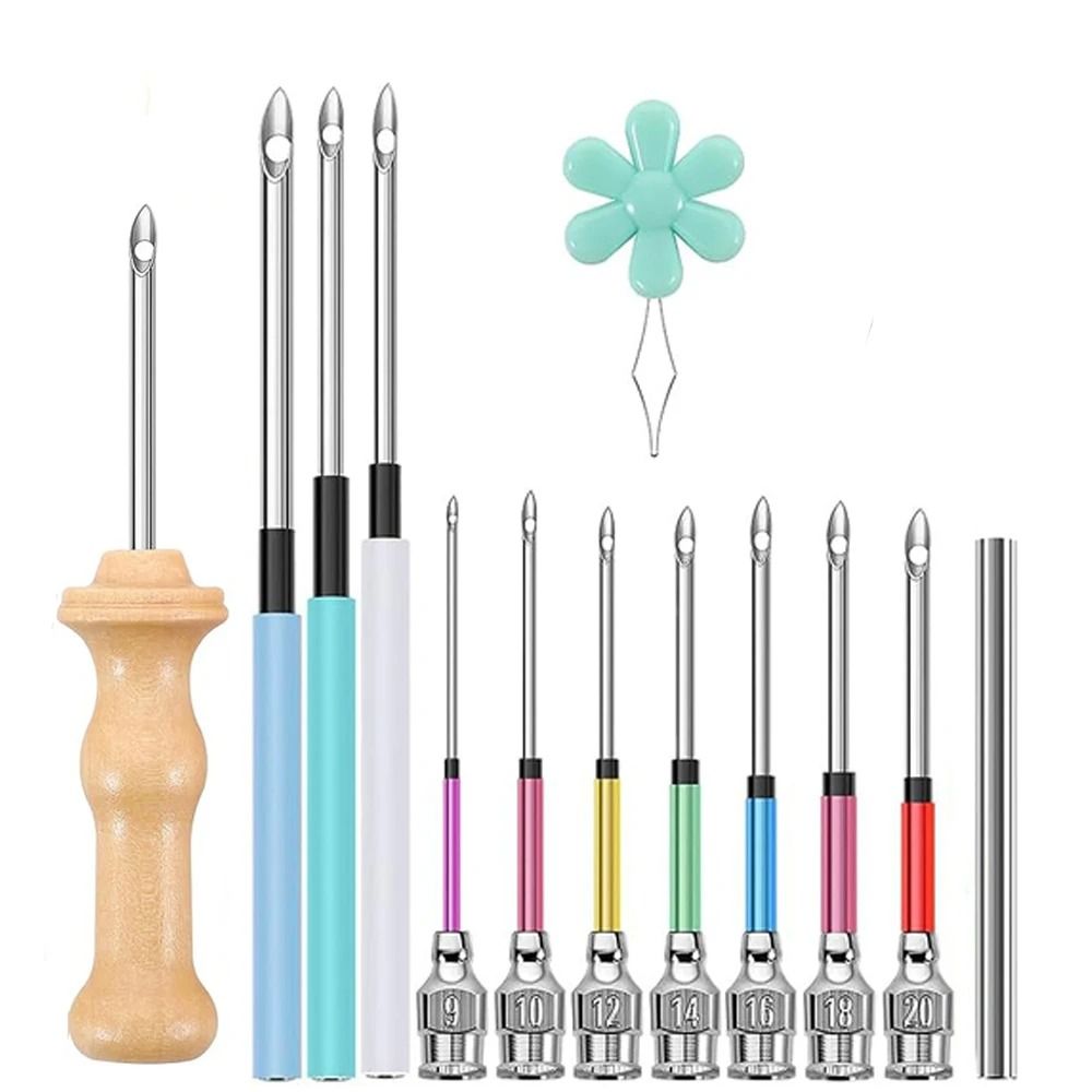 Embroidery Punch Needle Kit with 13 Tools and Wooden Handle