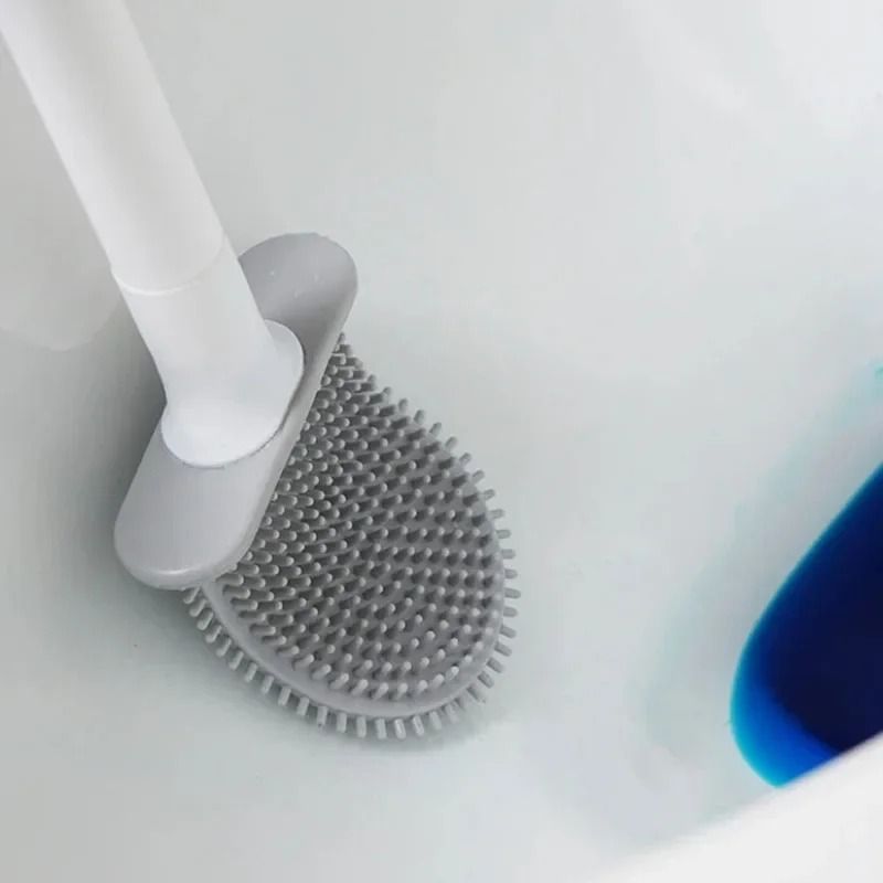 Wall Mounted Silicone Toilet Brush with Soft Bristles and Compact Holder