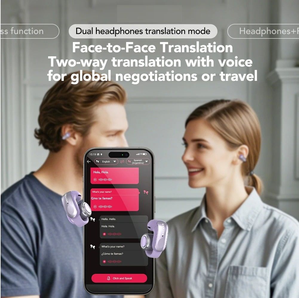 Open Ear Bluetooth Translation Earbuds with Smart Display