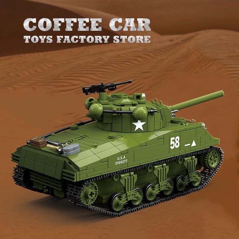 M4A3 Medium Tank Building Blocks Set WWII Military Model Toy