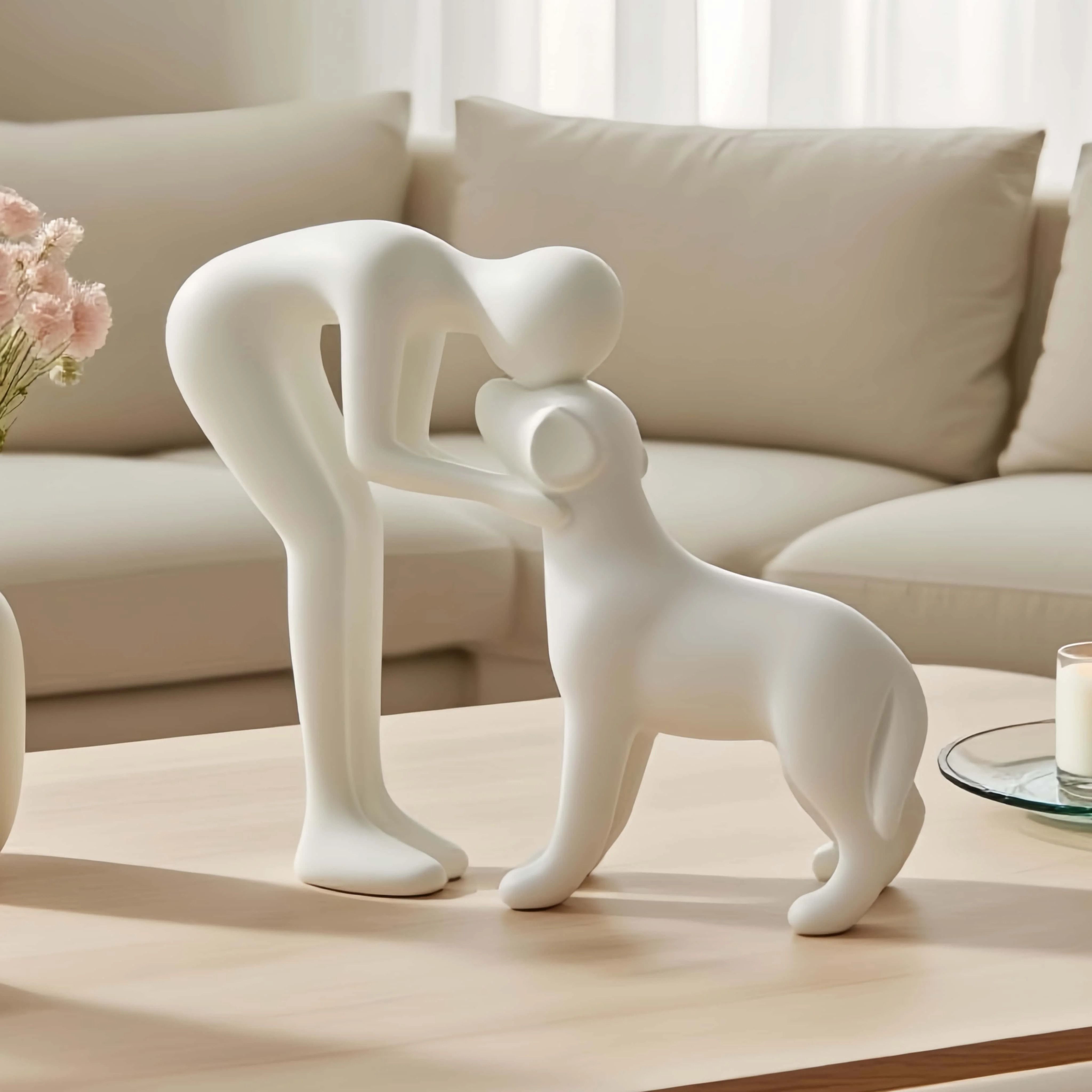 Eternal Bond Pet & Owner Sculpture – Minimalist Hand-Painted Home Decor
