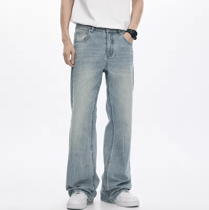 KSTUN Mens Flared Bootcut Jeans – Light Blue Streetwear Flare Denim Pants Loose Fit