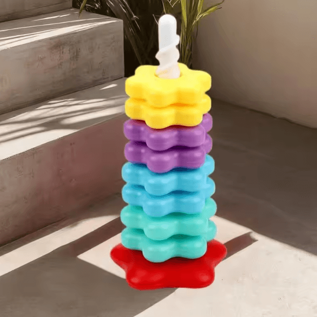 Montessori Spinning Rainbow Stacking Tower – Baby Motor Skill Development Puzzle Toy