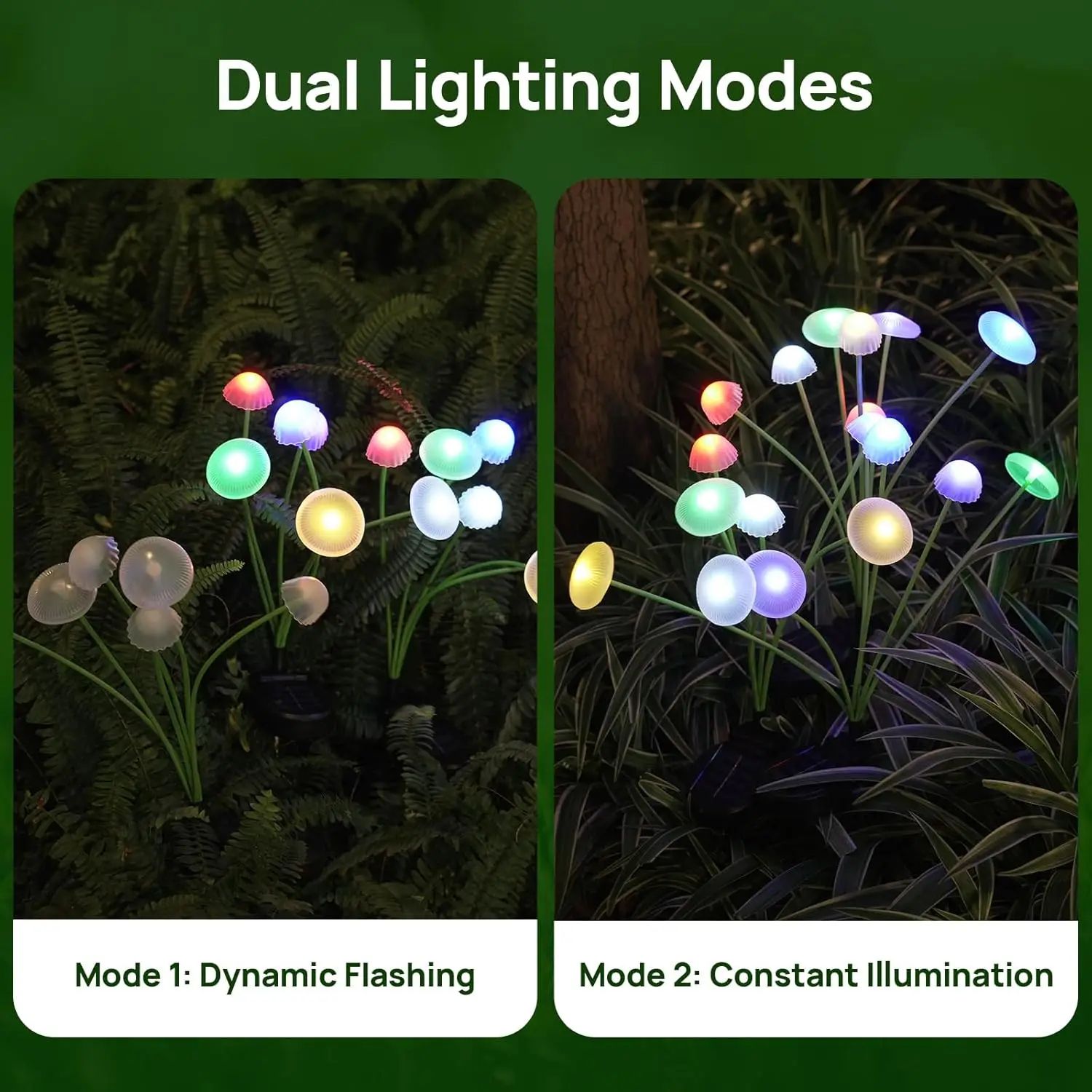 Solar Mushroom Garden Lights with Dual Lighting Modes – Waterproof LED Jellyfish Pathway Decor