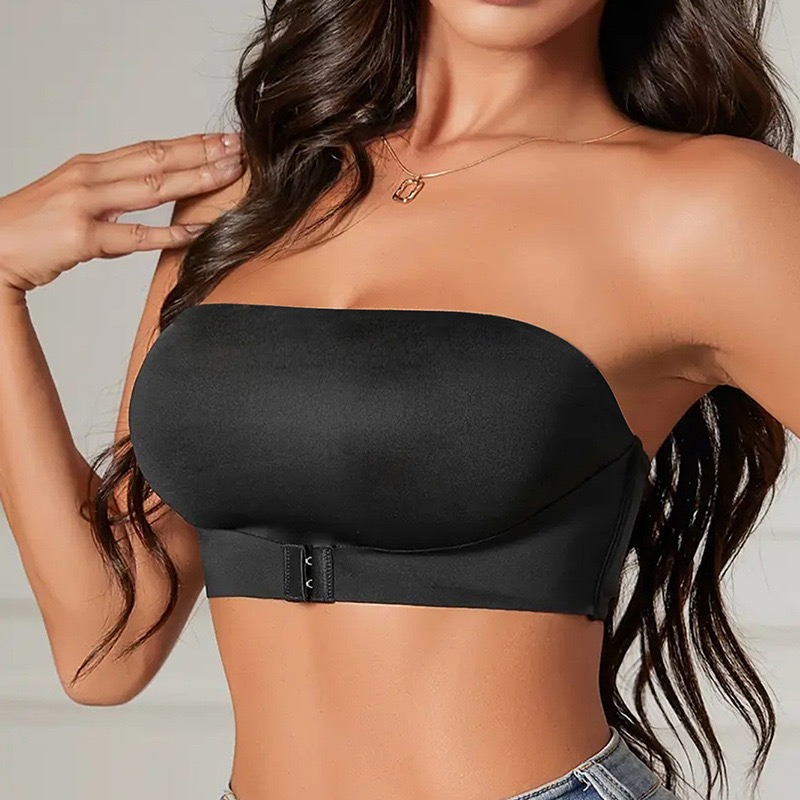 Women's Strapless Bra, Sexy Seamless No Padding, Comfortable Smooth Half Cup, Silicone Non-Slip Front Button Bra