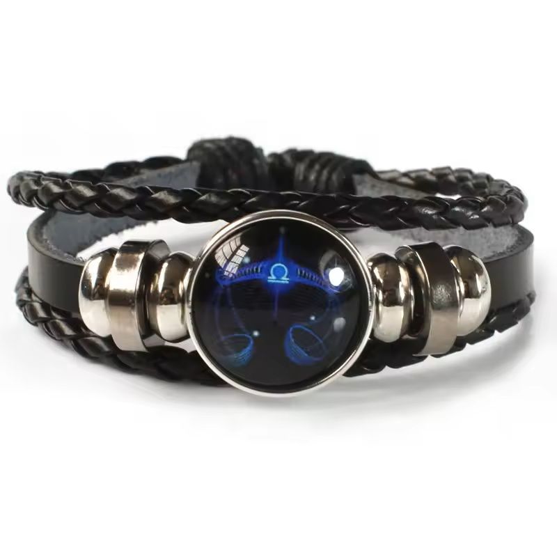 Zodiac Sign Glow Leather Bracelet Multilayer Gift