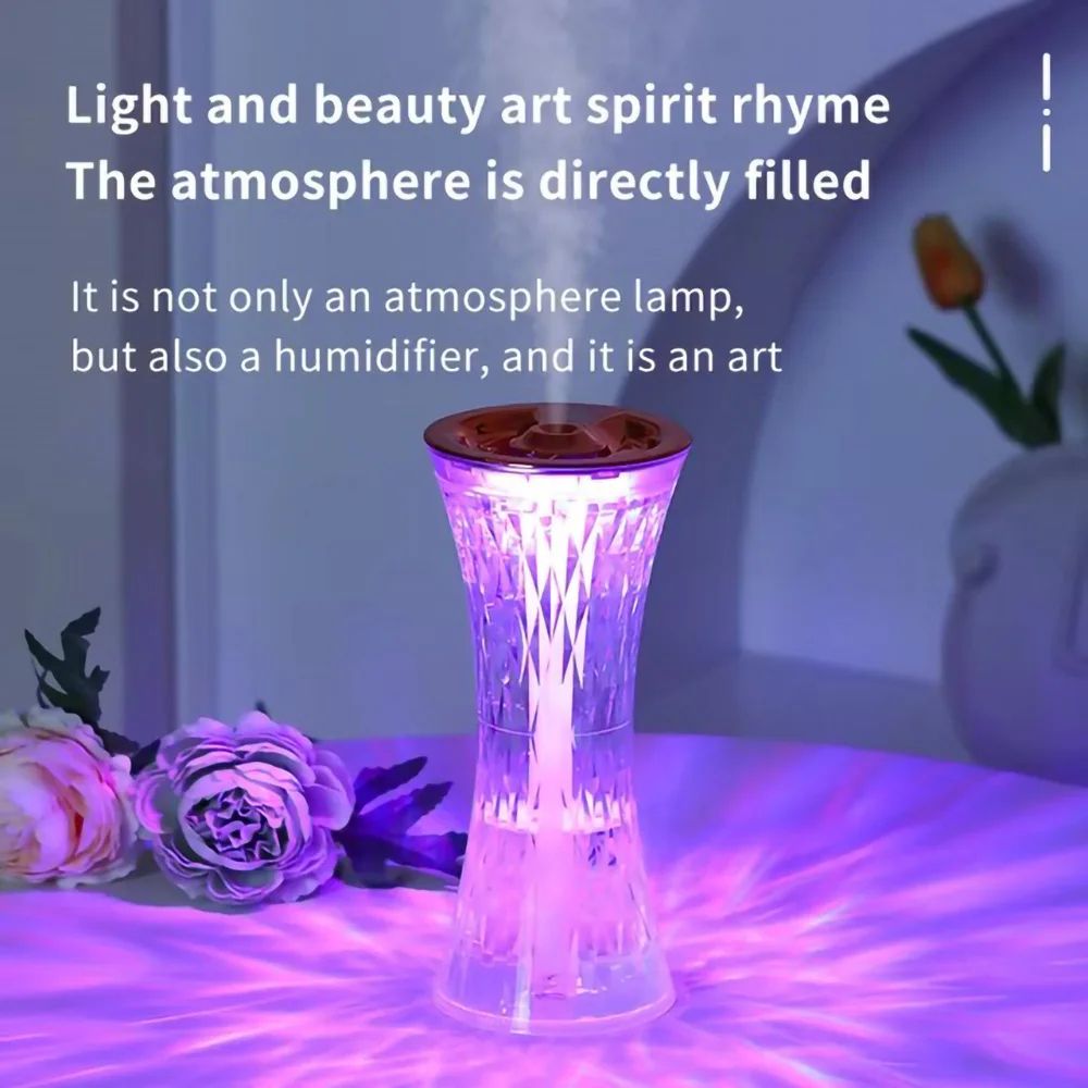 Glass Air Humidifier Aroma Diffuser with Ambient Light Crystal Lamp Design