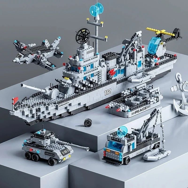 1560pcs 6 in 1 Military Navy Ship Building Block Set