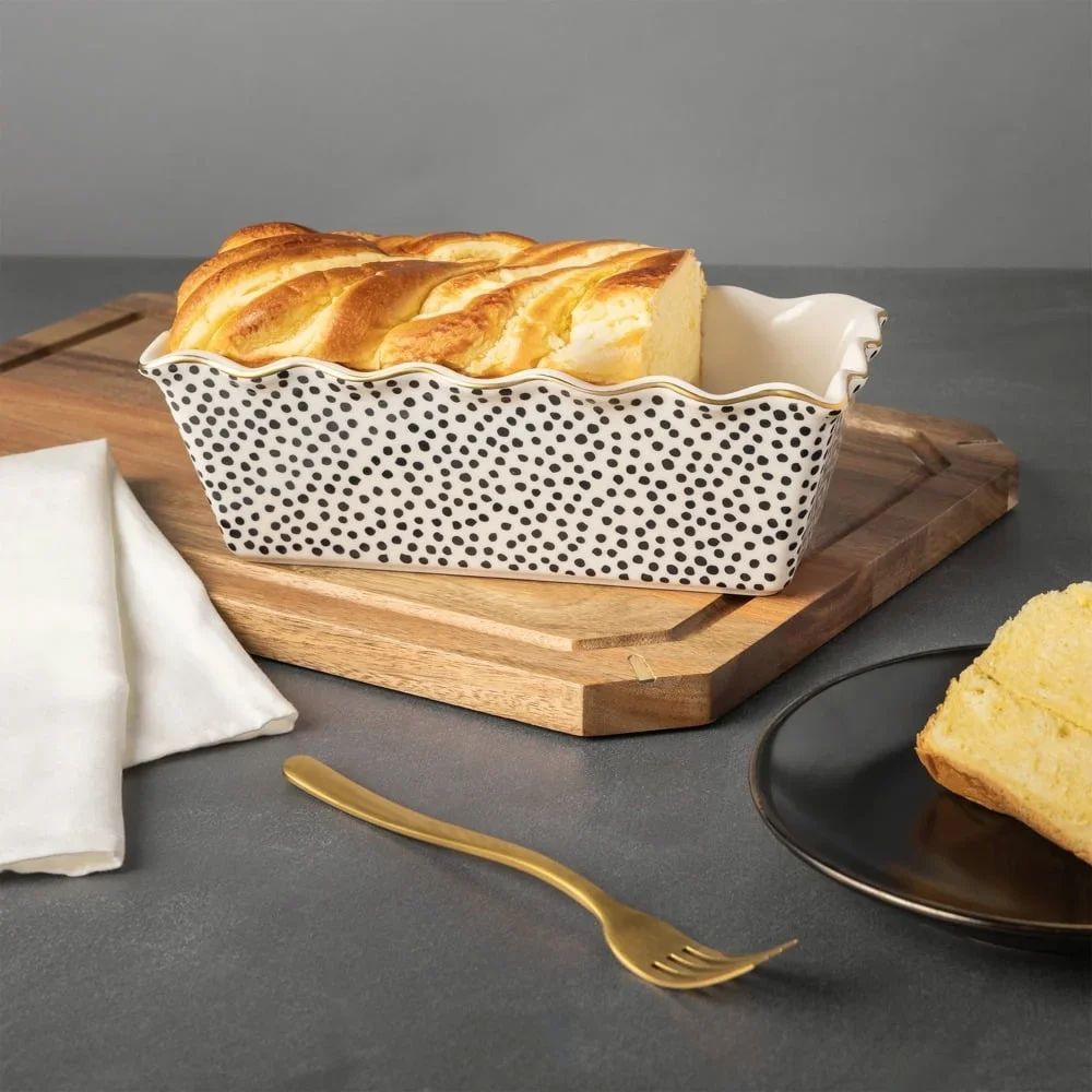 9-Inch Nonstick Ceramic Loaf Pan with Dot Pattern Oven-Safe Bread & Cake Baking Dish