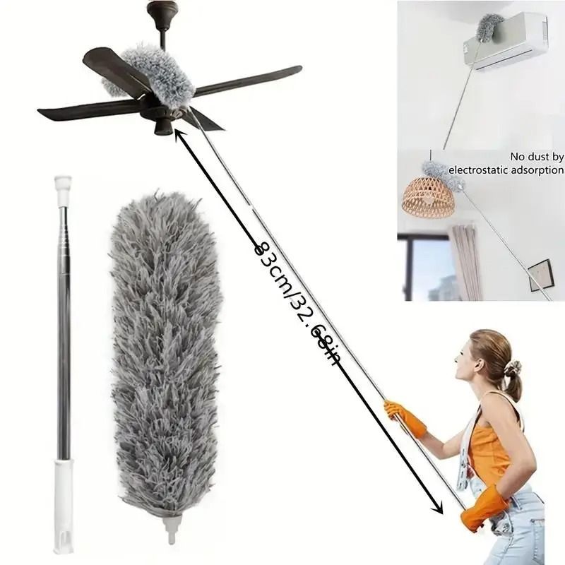 Extendable Microfiber Duster Pole - Bendable Stainless Steel Brush for High-Reach Cleaning