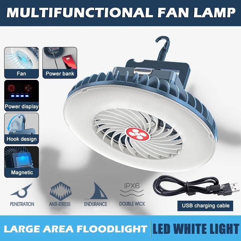 Rechargeable Camping Fan Light with LED Lamp and Power Bank