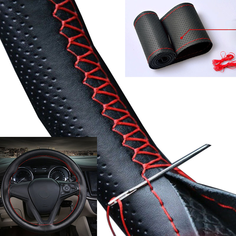 Car Steering Wheel Cover Set with Artificial Leather, Needles, and Thread for Custom Auto Accessories