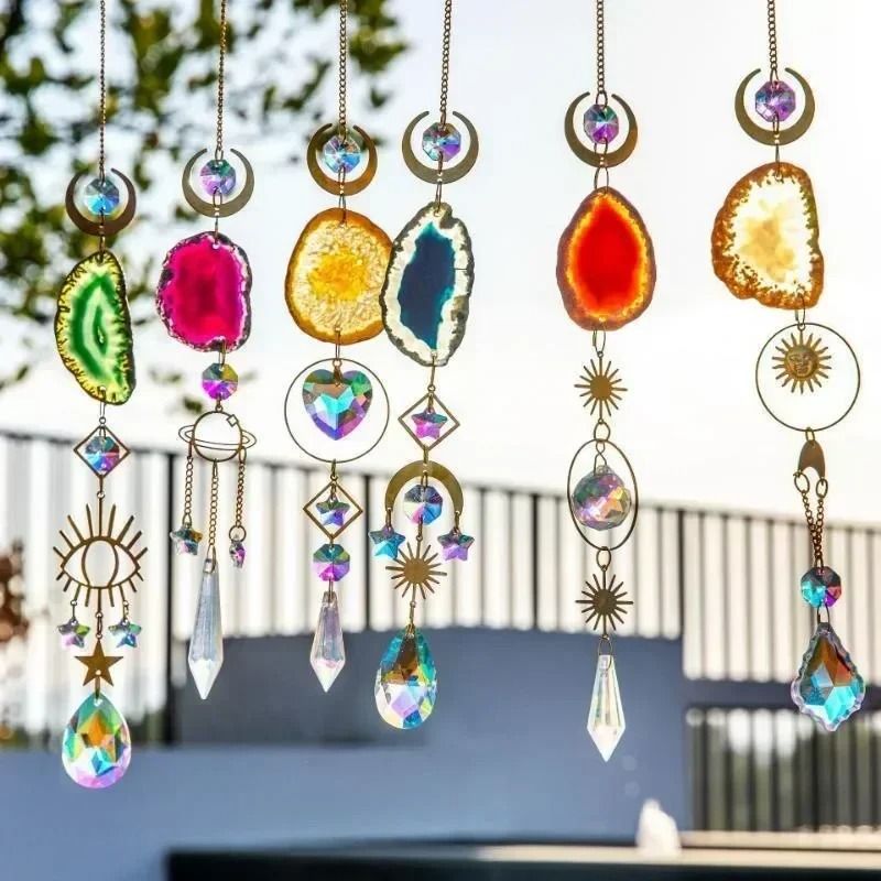Crystal Sun and Moon Suncatcher | 42cm Rainbow Prism Hanging Ornament | Celestial Window Decor for Garden & Patio