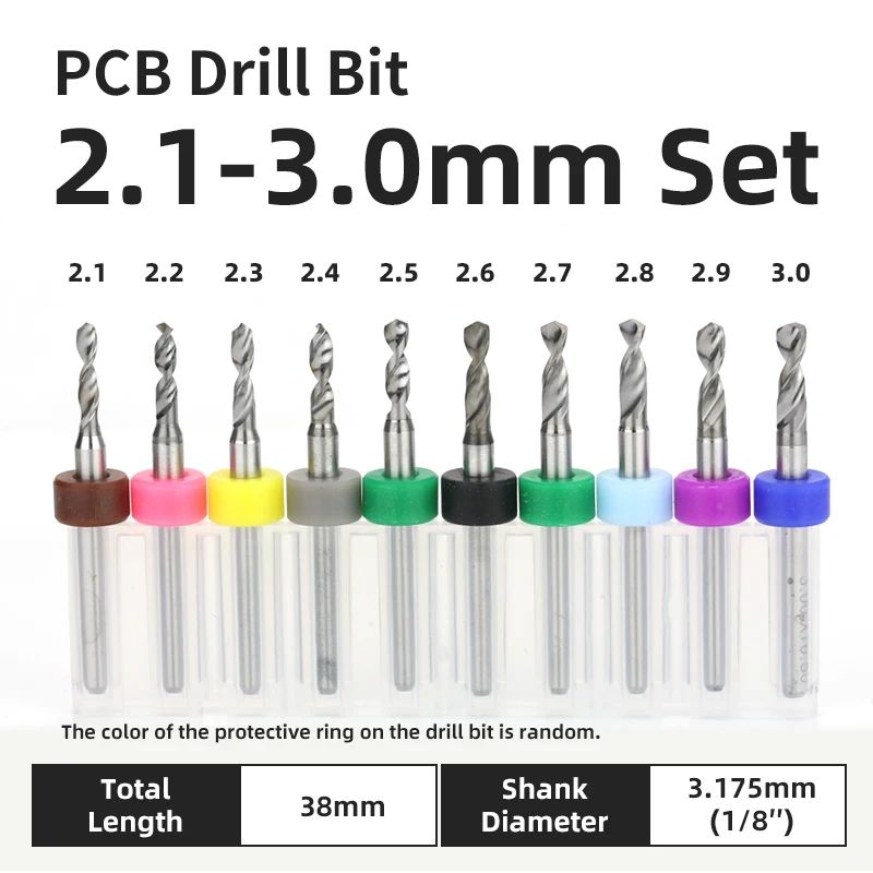TOOLEYE Carbide PCB Drill Bit Set (10pcs) 1/8 Shank Micro CNC Bits, 0.1–3.175mm