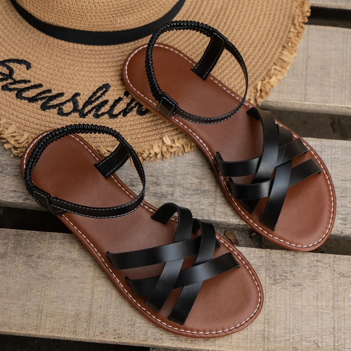 Womens Summer Roman Strap Sandals with Non Slip Rubber Soles