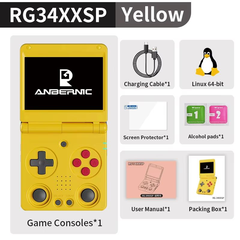 Anbernic RG34XXSP Retro Handheld Game Console – Flip Design with 3.4