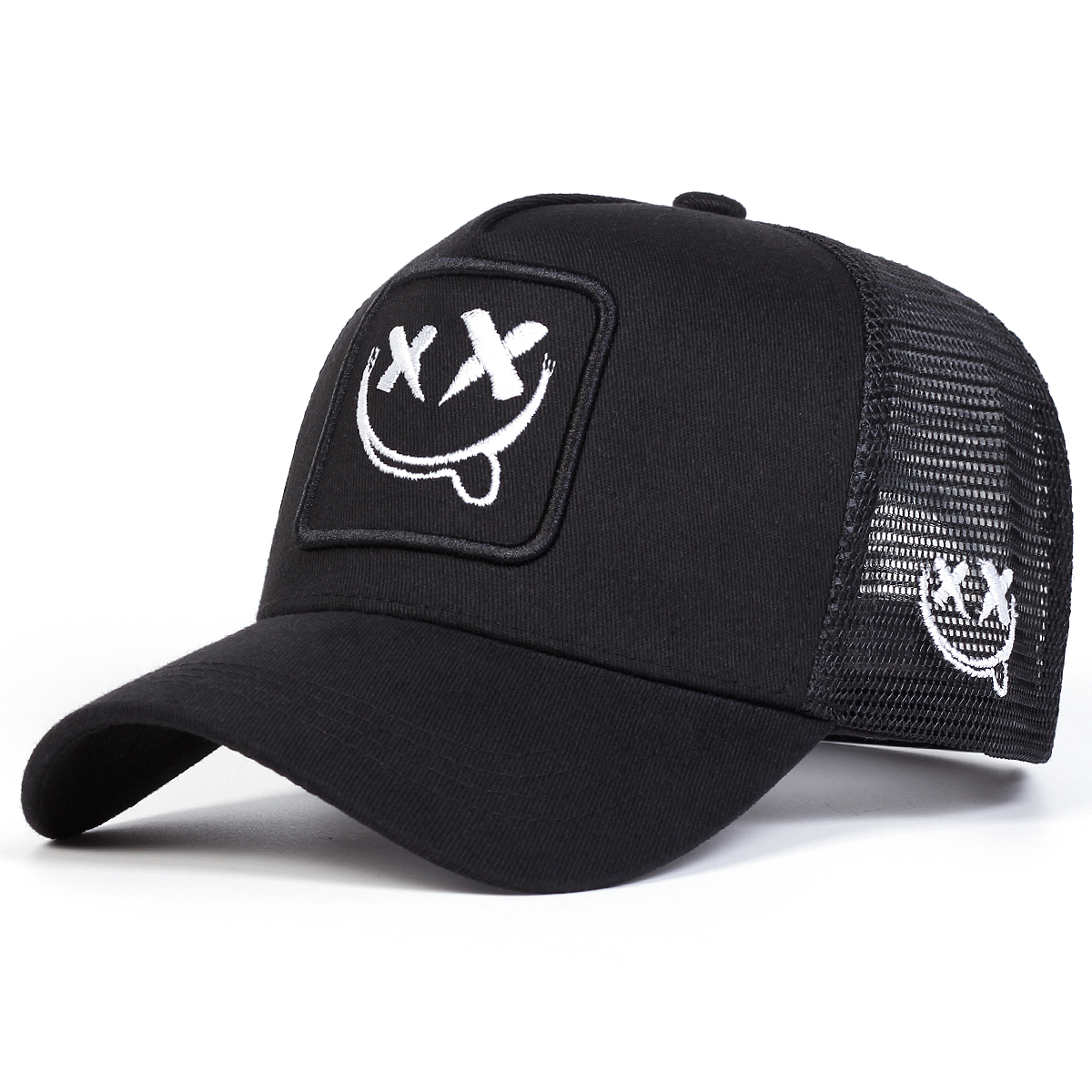 Smiling Face Embroidery Baseball Net Cap for Men Women, Adjustable Trucker Hat, Summer Outdoor Sunscreen Cap