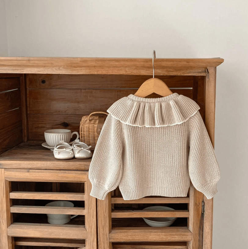 Baby Girl Ruffle Collar Knit Cardigan Soft Toddler Girl Knitted Sweater Coat