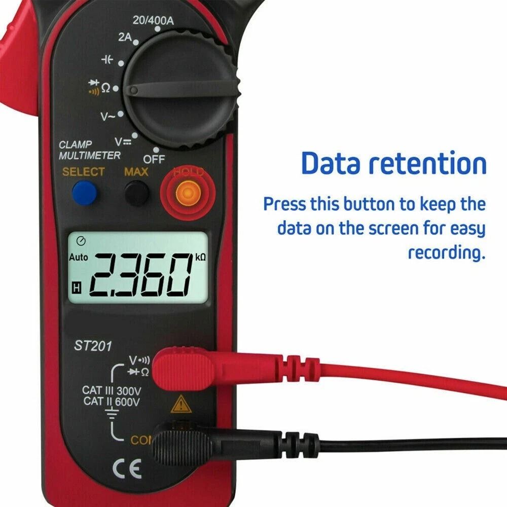 Digital Clamp Meter, Handheld True RMS Multimeter, AC Volt Amp, Ohm Cap Tester