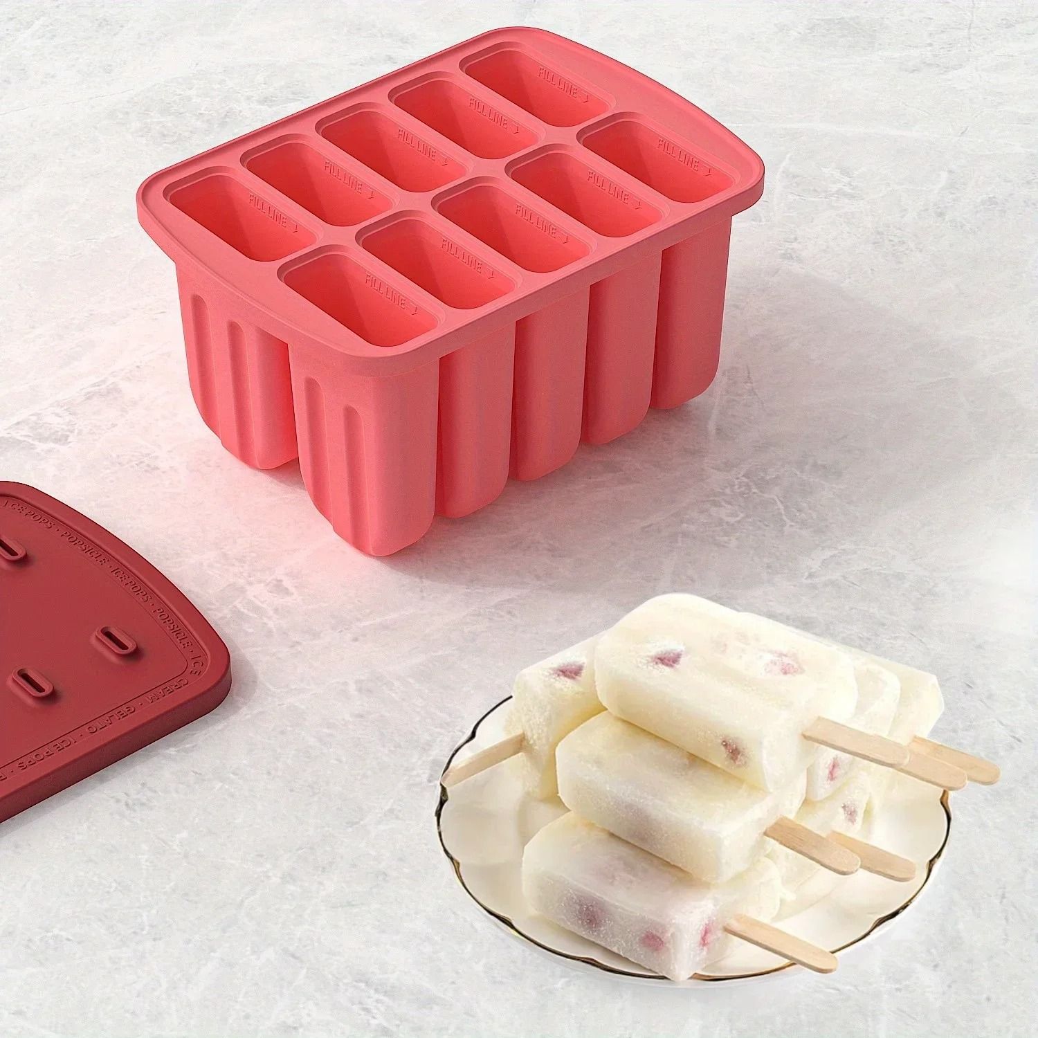 Silicone Popsicle Molds with 10 Large Ice Pop Cavities
