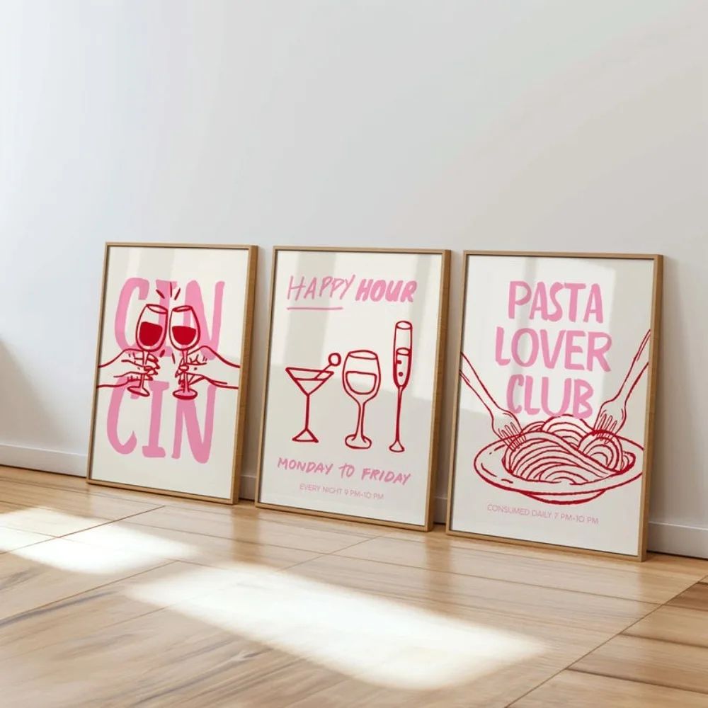 Cin Cin Cheers Cocktail Wall Art – Pink Italian Food Poster for Stylish Kitchen & Bar Decor