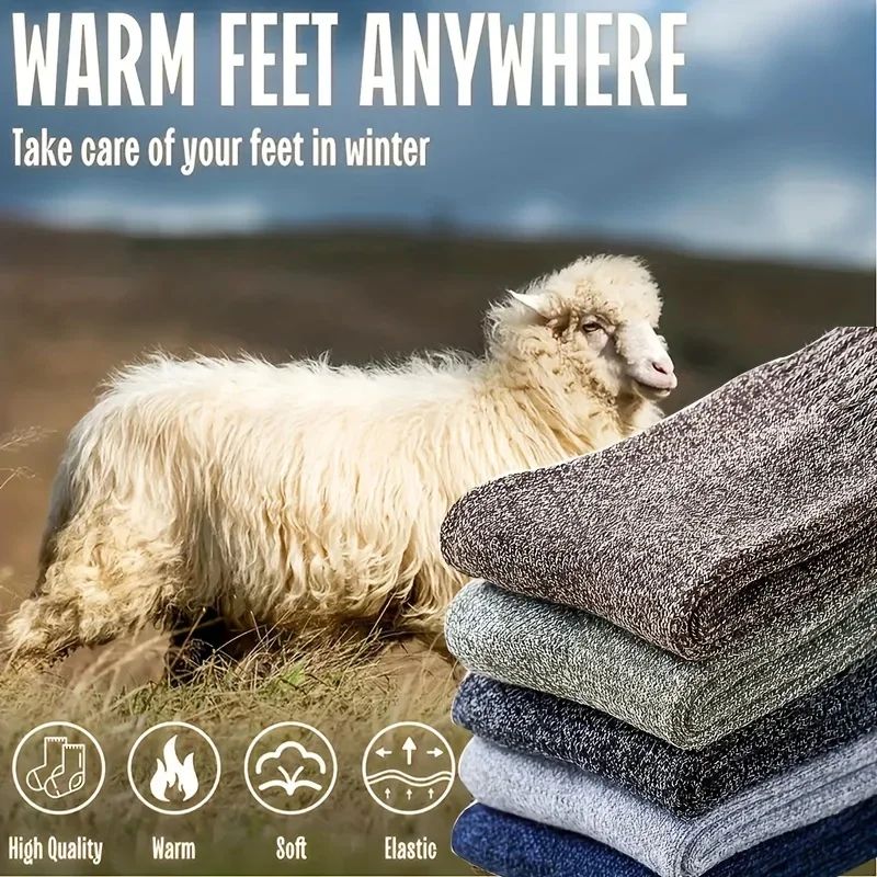 Men's Thick Thermal Socks Mid Calf Warm Cushion Boot Socks 3 to 5 Pairs