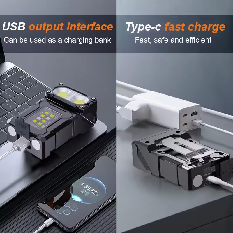 Tactical Mini Portable LED Flashlight with Clip USB Rechargeable EDC Work Light