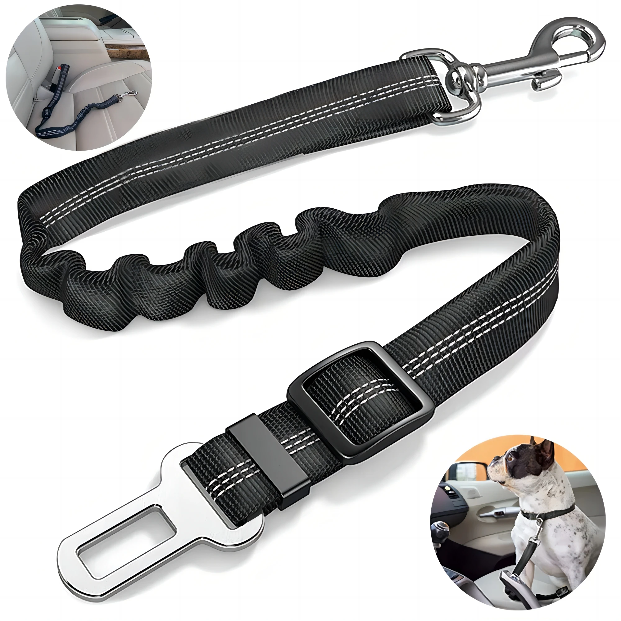 Elastic Nylon Dog Seat Belt for Small and Large Dogs – Adjustable, Reflective, Durable Travel Safety Rope