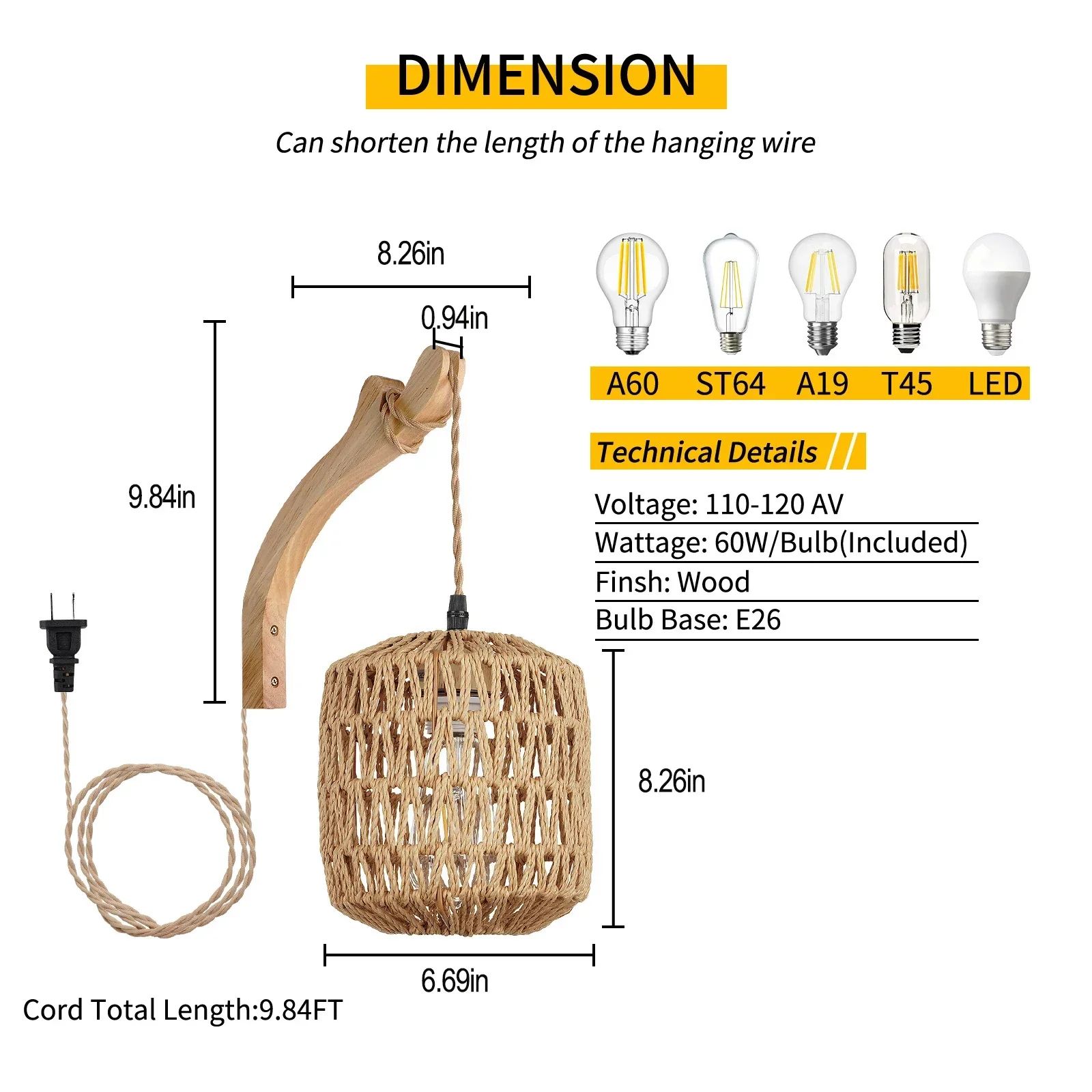 Boho Rattan Wall Lamp – Handwoven Rustic Wall Sconce with E27 Bulb Base