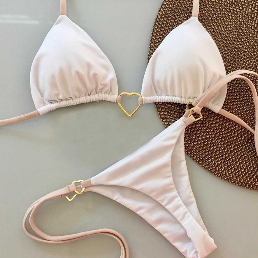 Stylish White Bikini Set for Women New Solid Color Low Waist Lace-up Swimsuit Two-piece Fashionable Set