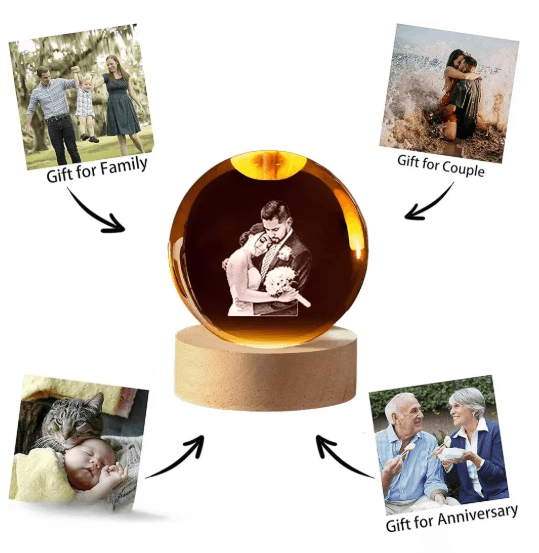 Personalized Custom Crystal Ball Night Light LED Photo Keepsake Lamp