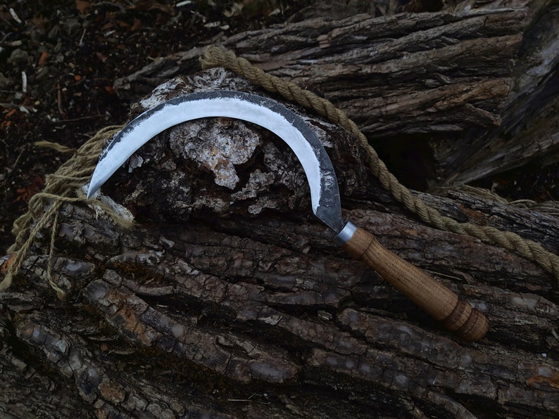 Big Handmade Forged Sickle. The tool for herbalism. Forged braid handmade for collecting herbs. Big boline Ritual sickle