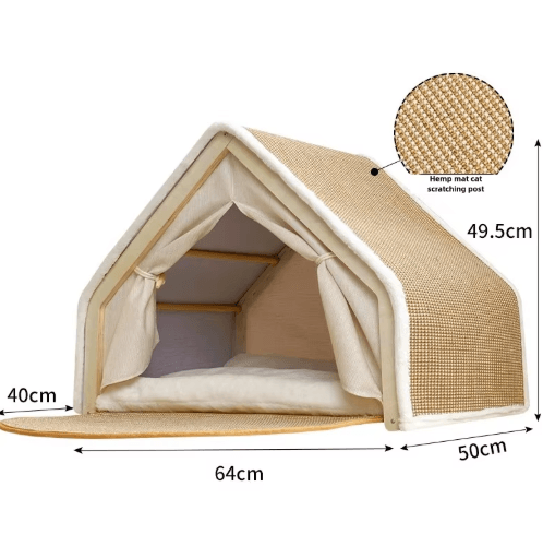 Warm Winter Cat House with Sisal Scratcher – Semi-Enclosed Cozy Nest
