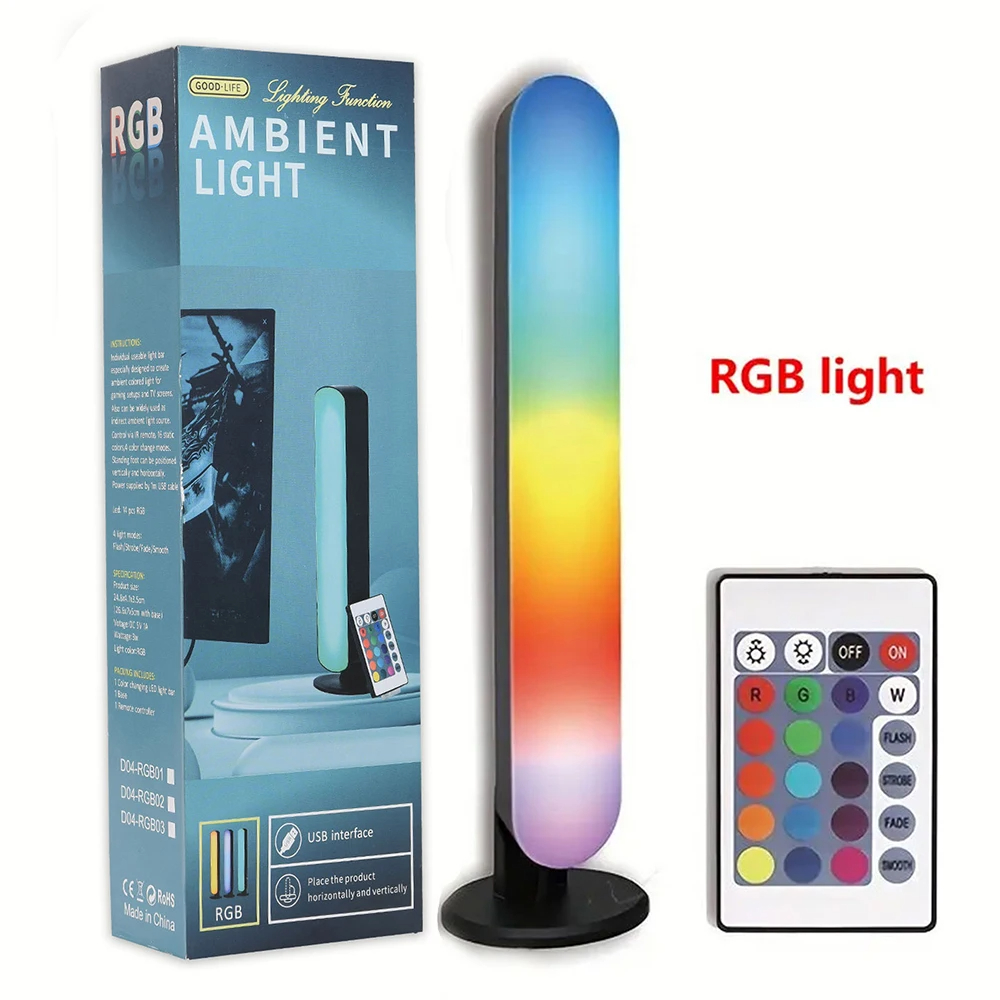 Upgraded RGB Music Rhythm Pickup Light USB Rechargeable Christmas Desktop Light Bar Desktop RGB Light Bar Music Rhythm