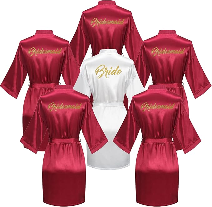 Bride and Bridesmaid Silky Robe Set, Bridal Shower Bathrobe Set, Getting Ready Dressing Gown, Wedding Day Essentials