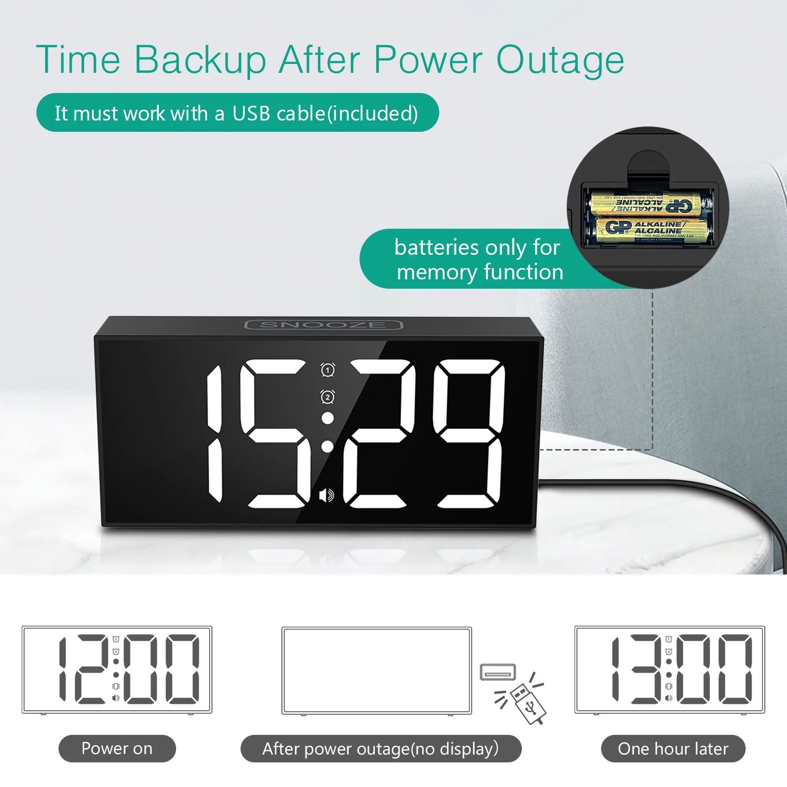 Vibrating Bed Shaker Alarm Clock | 7.5 in Large LED Display