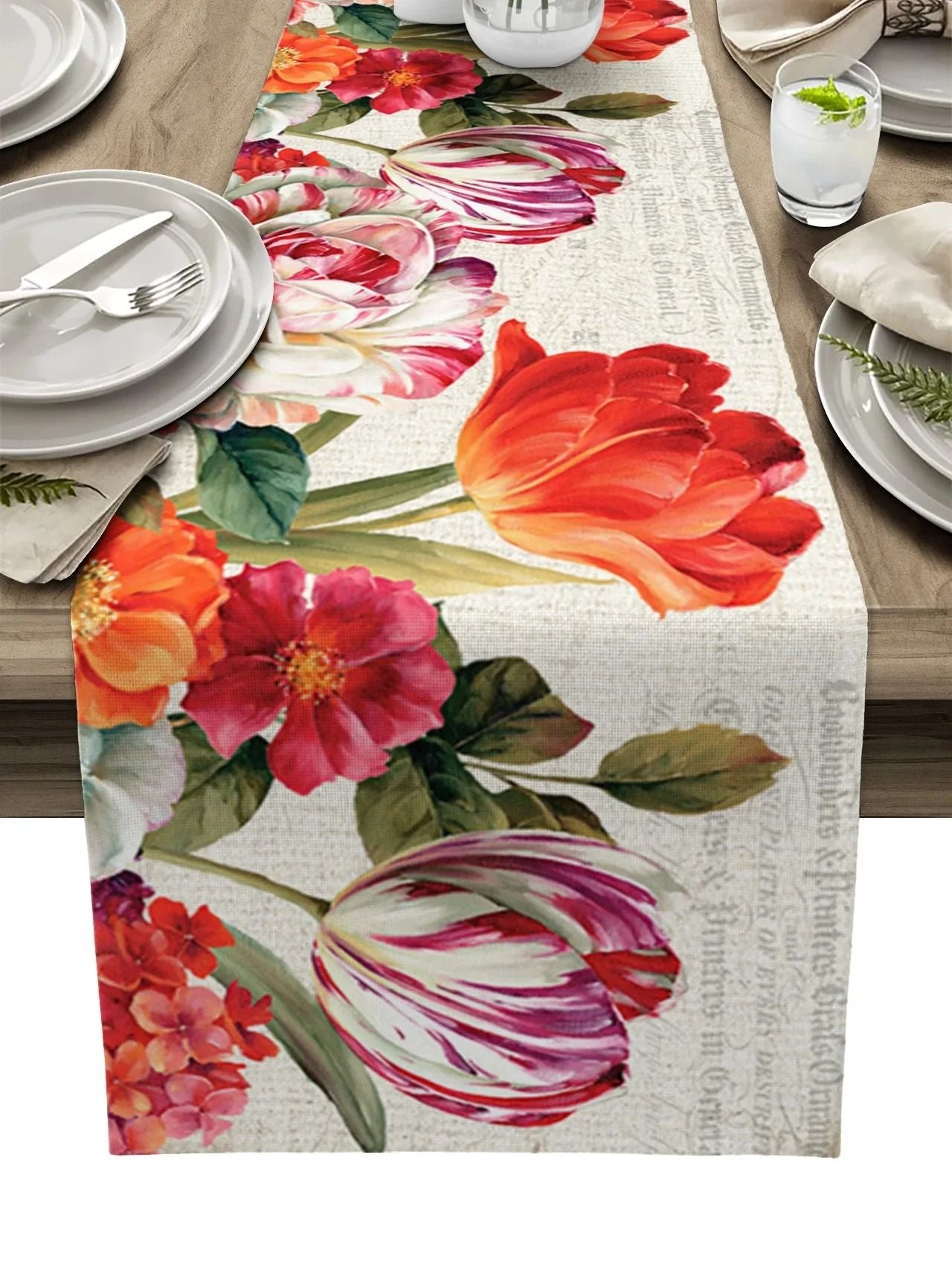 Vintage Tulip Oil Painting Table Runner | Floral Farmhouse Linen Decor | Professional Holiday & Wedding Dining Textile