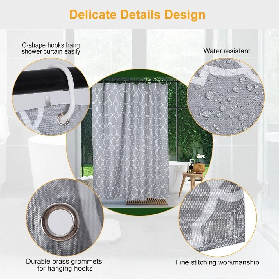Polyester Shower Curtain, Waterproof Bathroom Drapes, Mildew-Resistant with Eco-Friendly Material