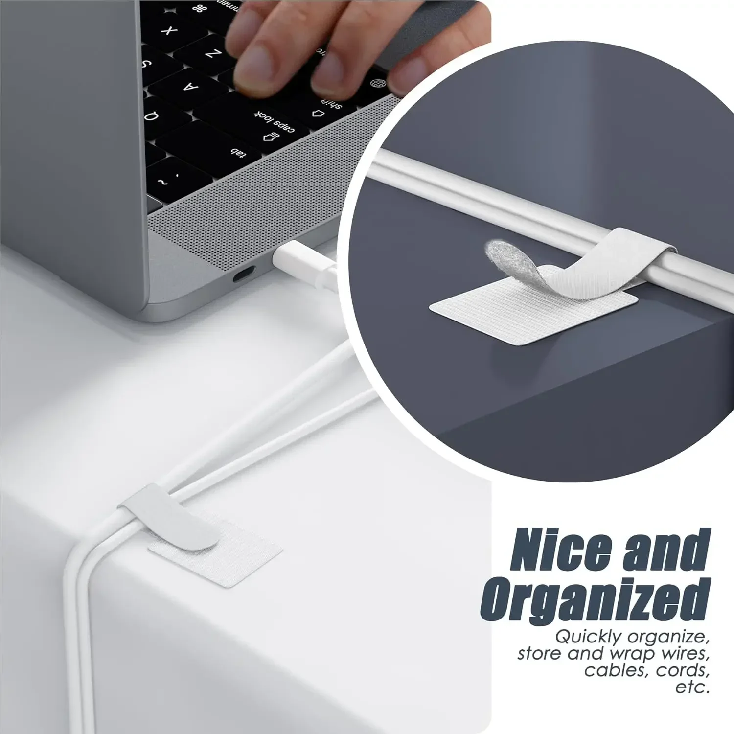 Cord Organizer Straps, Reusable Cable Ties, Adjustable Fastening Wire Holder, Self Adhesive Desk Management
