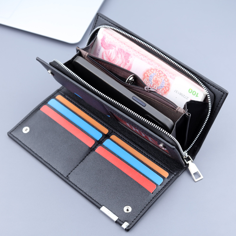 Multifunctional Mens PU Leather Clutch Wallet with Phone Pocket and Card Holder