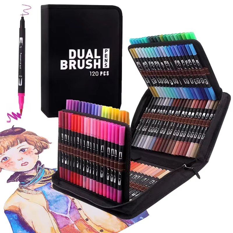 Colors Dual Tip Brush Marker Pens, Watercolour Fine Liner, Manga Art Accessories for Drawing, Art Supplies Stationery
