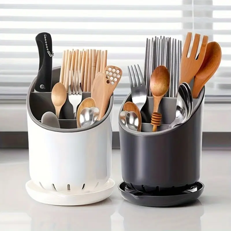 Chopsticks Tube with Drain Plate, Kitchen Storage Holder, Tableware Organizer Rack, Home Kitchen Storage Drain Box