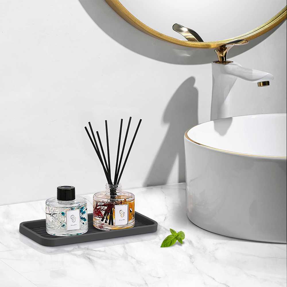 Silicone Sink Tray Self Draining Soap Dispenser and Sponge Holder