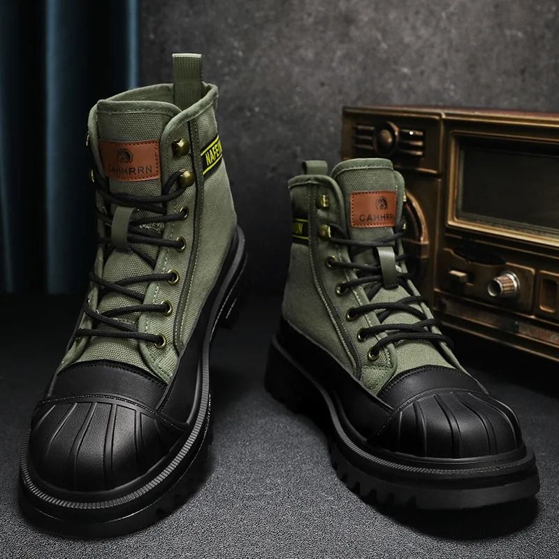 Men High Top Canvas Boots Casual Non Slip Thick Sole Outdoor Shoes