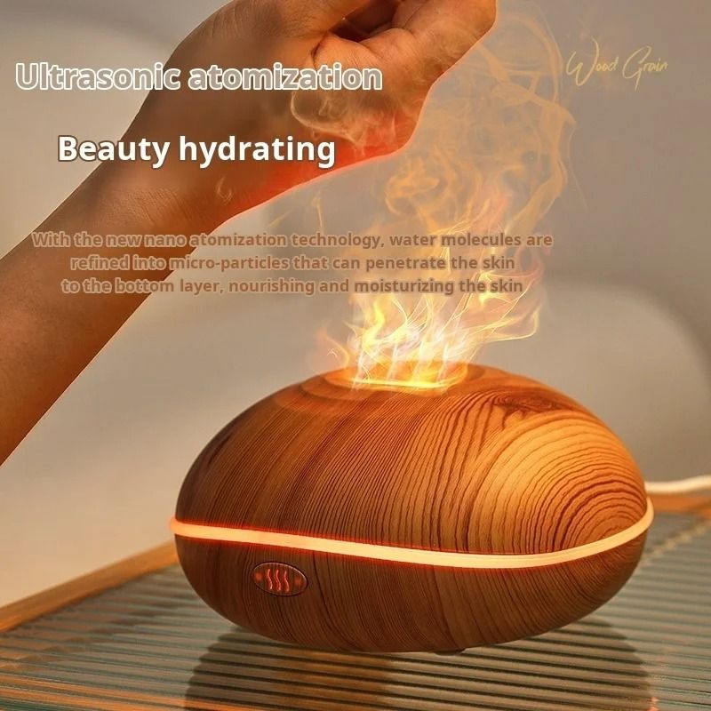 7-Color Fire Flame Wood Grain Aromatherapy Diffuser